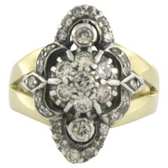 Antique Ring with diamonds 14k yellow gold and silver
