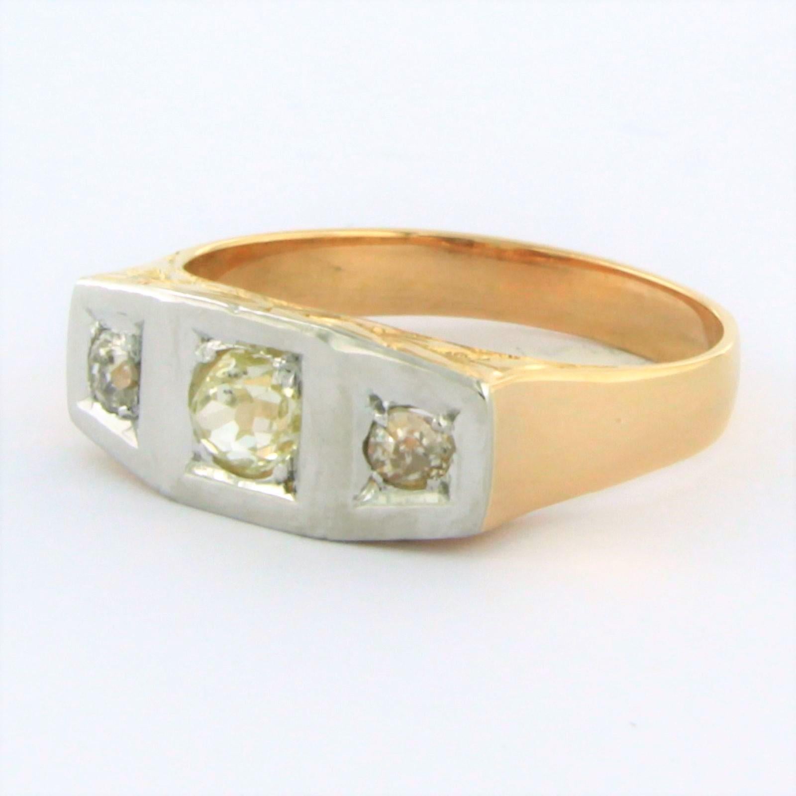Old Mine Cut Ring with diamonds 18k pink gold and platinum For Sale