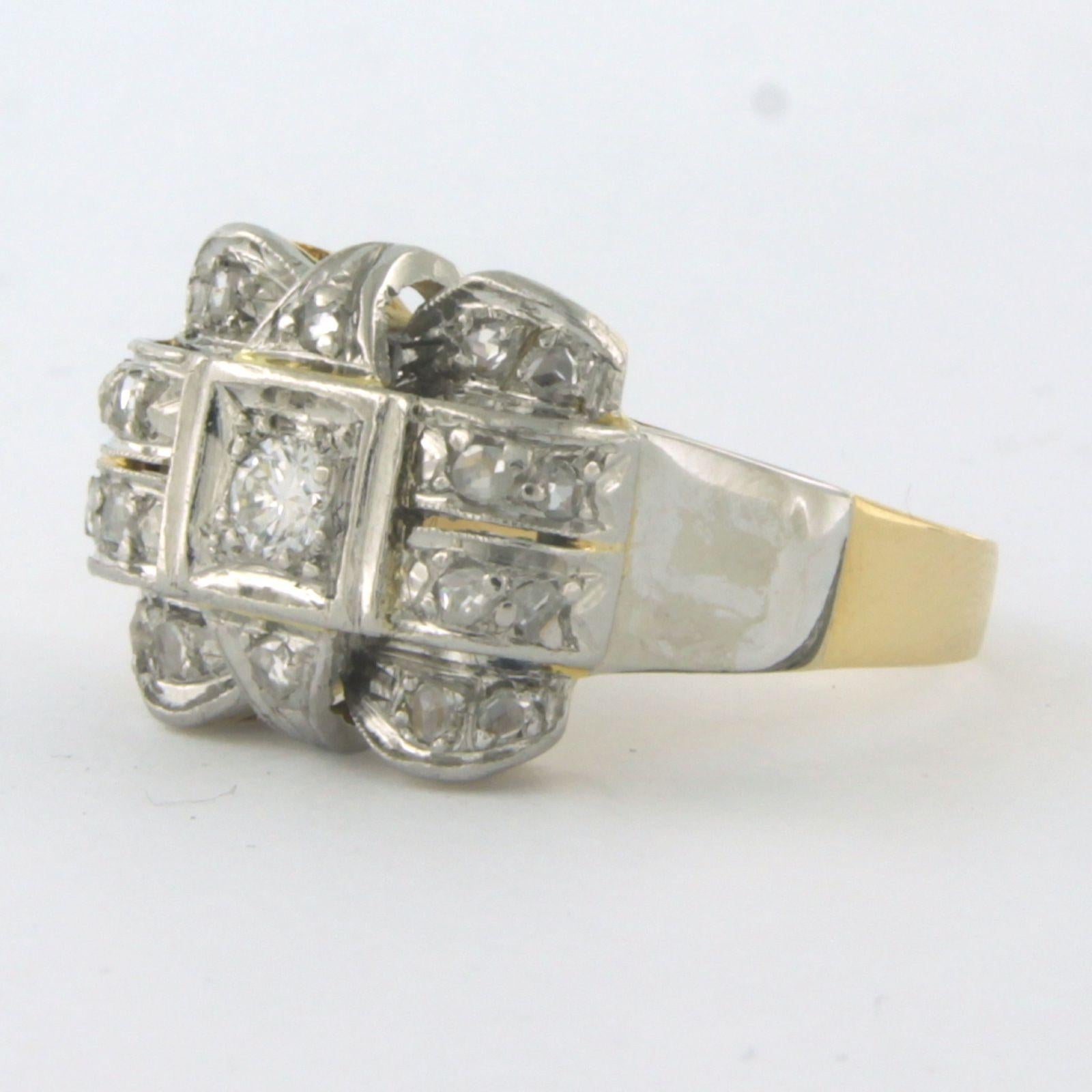 Brilliant Cut Ring with diamonds 18k yellow gold and 950 platinum For Sale