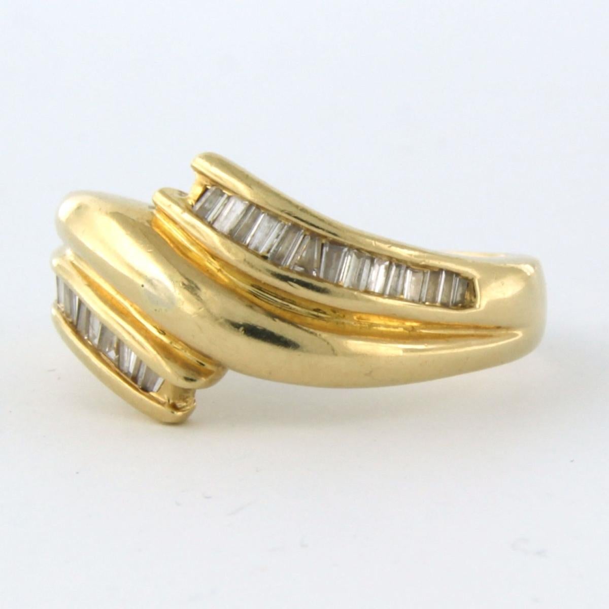 Tapered Baguette Ring with diamonds 18k yellow gold For Sale