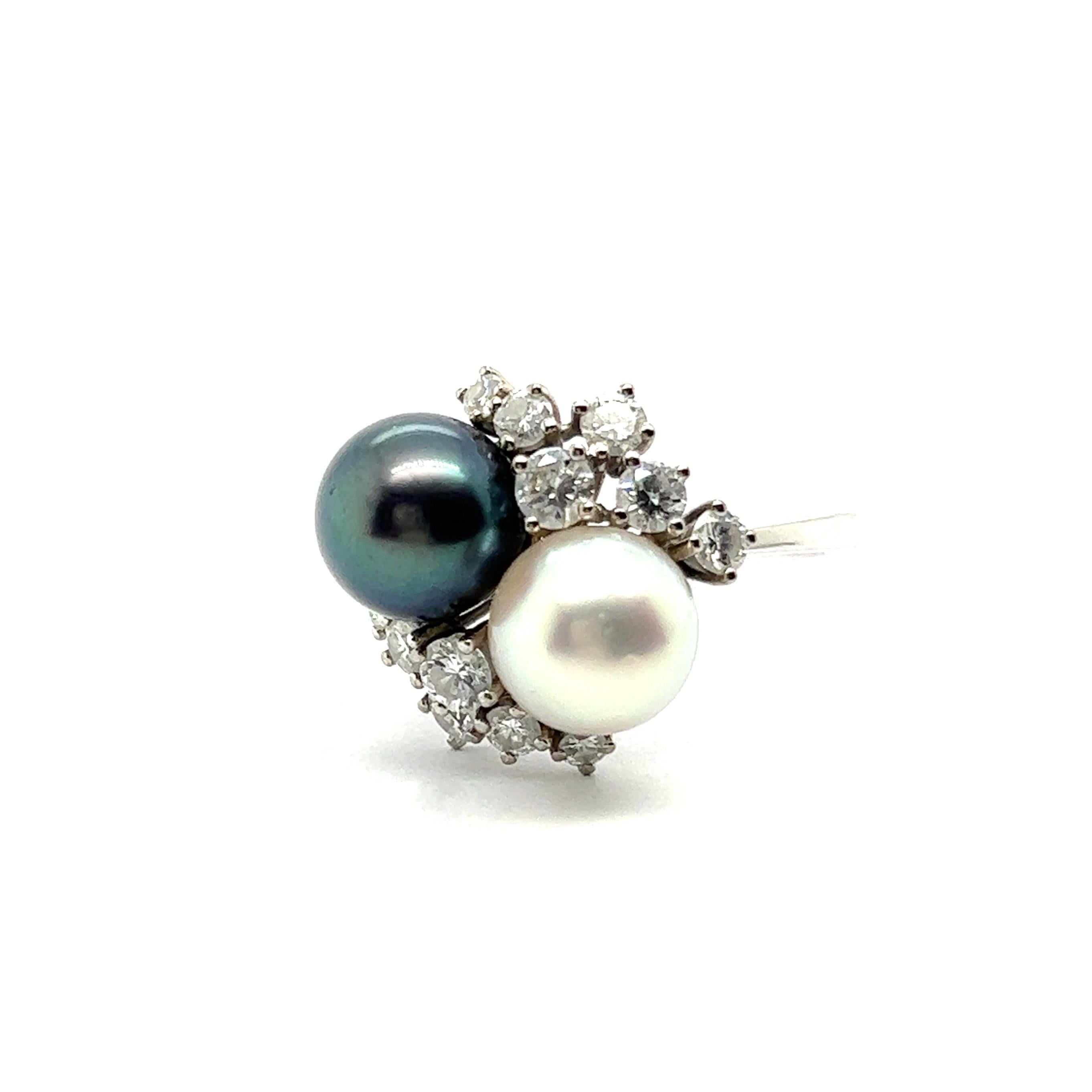 Artist Ring with Diamonds, Akoya & Tahitian Pearls in 18 Karat White Gold by Gübelin For Sale