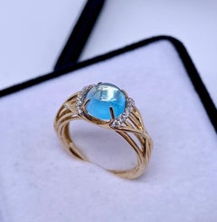 Ring with Diamonds and Topaz natural gemstone, 14 Karat Yellow gold, Size 4US