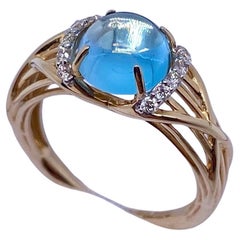 Anello con diamanti e gemma naturale Topazio, oro giallo 14 carati, misura 4US