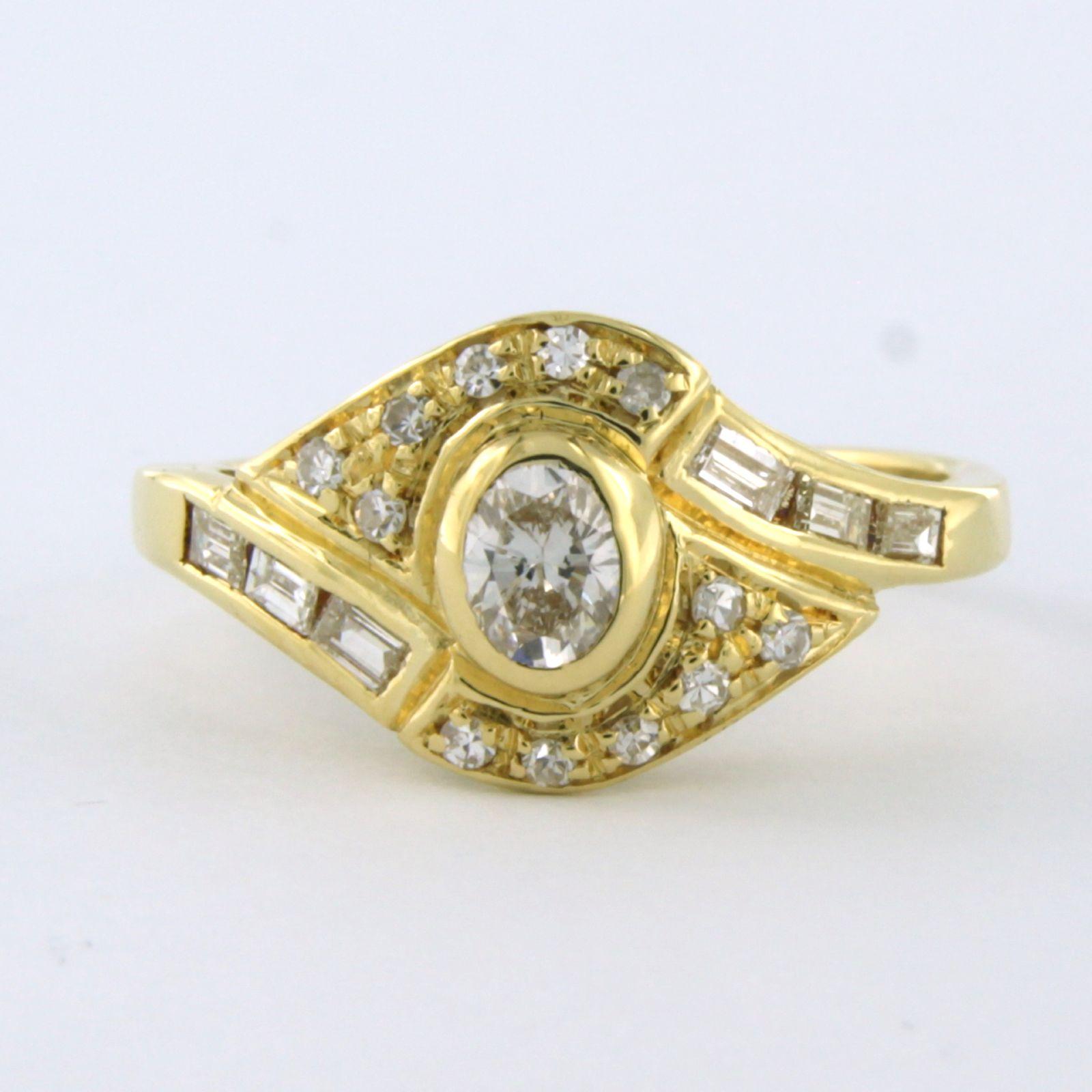 18k yellow gold ring set with oval, baquet and single cut diamonds. 0.84ct - G/H - VS/SI - ring size U.S. 6.5 - EU. 17 (53)

detailed description:

the top of the ring is 1.0 cm wide by 6.0 mm high

ring size US 6.5 - EU. 17 (53), ring can be