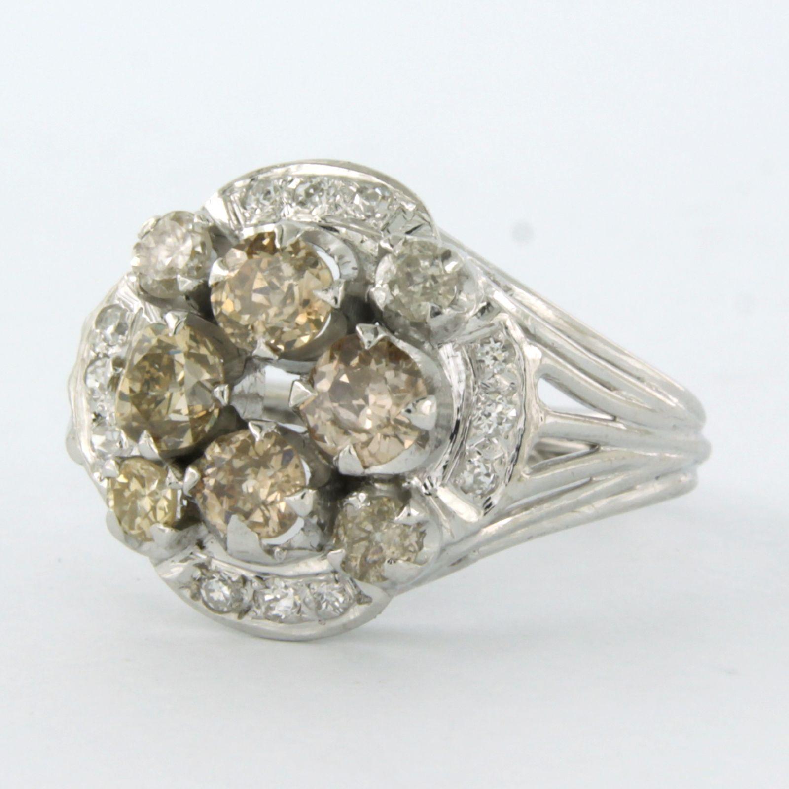 Old Mine Cut Ring with diamonds up to 2.40ct 18k white gold For Sale
