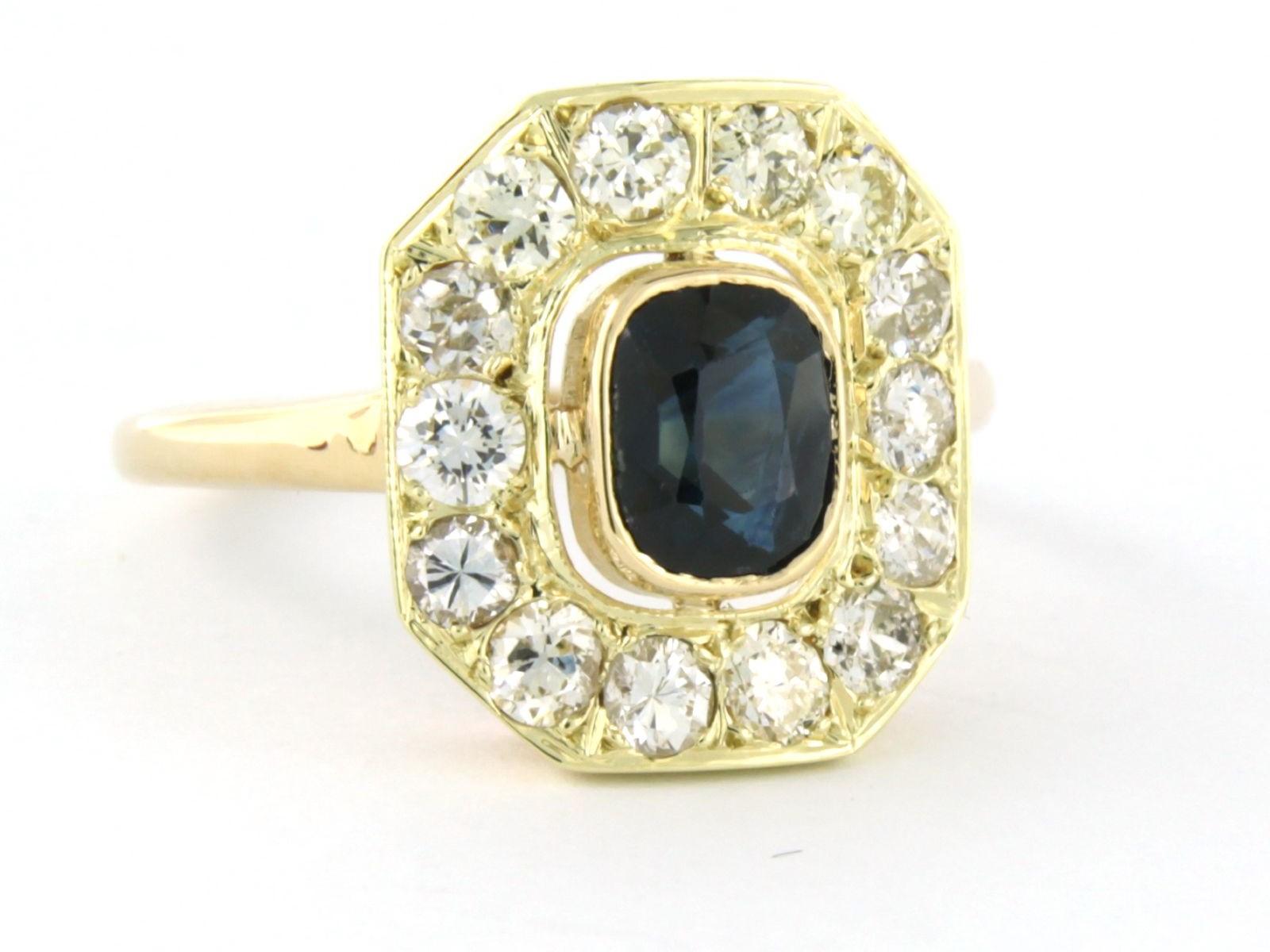Modern Ring with diamonds with Sapphire and diamonds 14k yellow gold For Sale