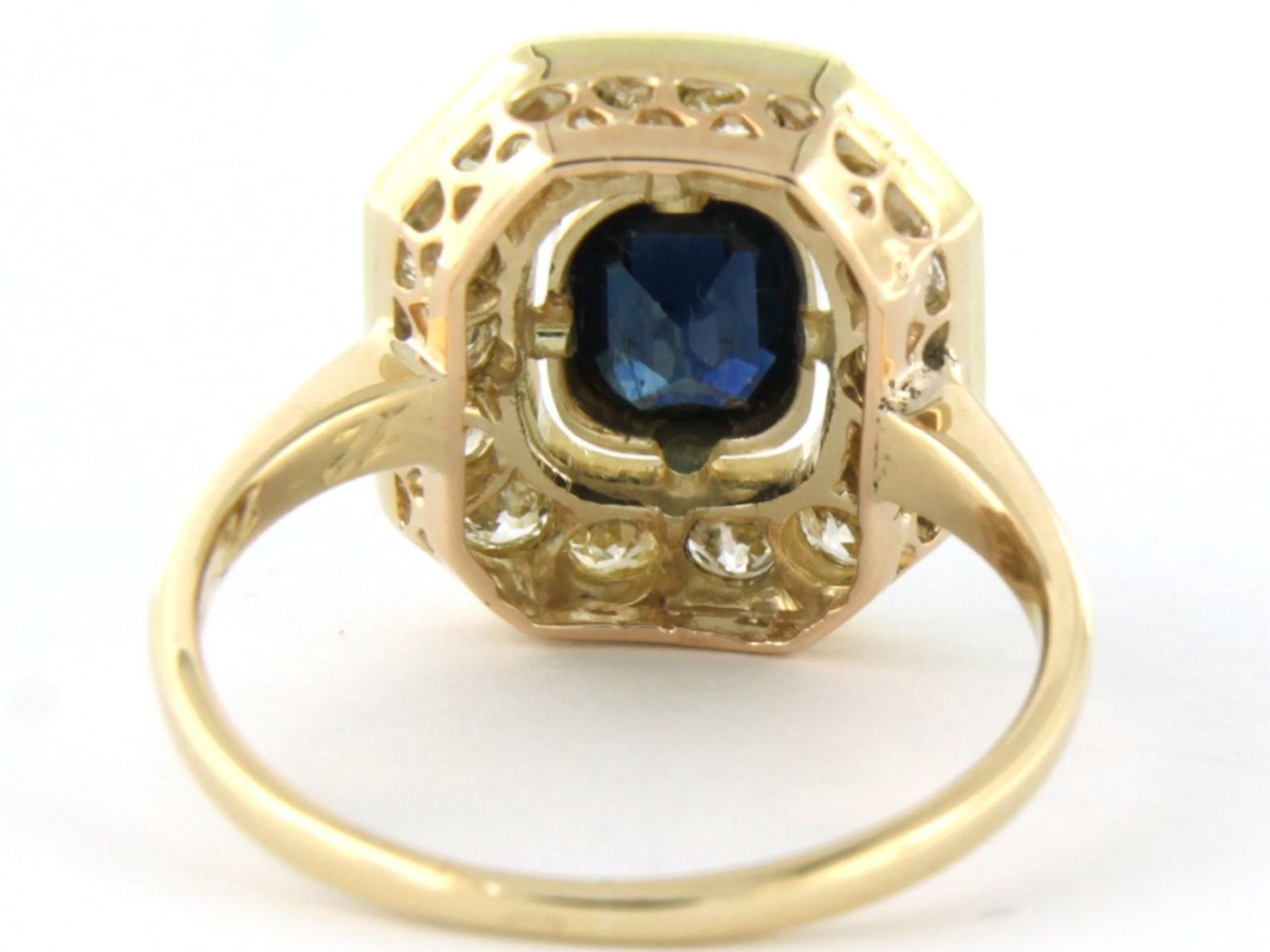 Ring with diamonds with Sapphire and diamonds 14k yellow gold In Good Condition For Sale In The Hague, ZH