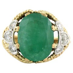 Ring mit Smaragd 8,11 Karat und Diamanten im alten Minenschliff 0,74 Karat 14k Gold und Platin