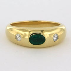 Anillo con esmeralda y diamante talla brillante hasta 0,16ct Oro amarillo de 18k