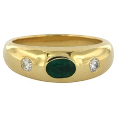 Ring with emerald and brilliant cut diamond up to 0.16ct 18k yellow gold