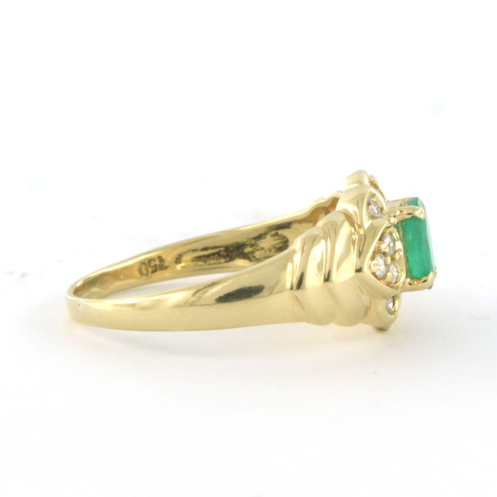 Ring with emerald and brilliant cut diamonds up to 0.20ct 18k yellow gold 3.7 gr For Sale 4