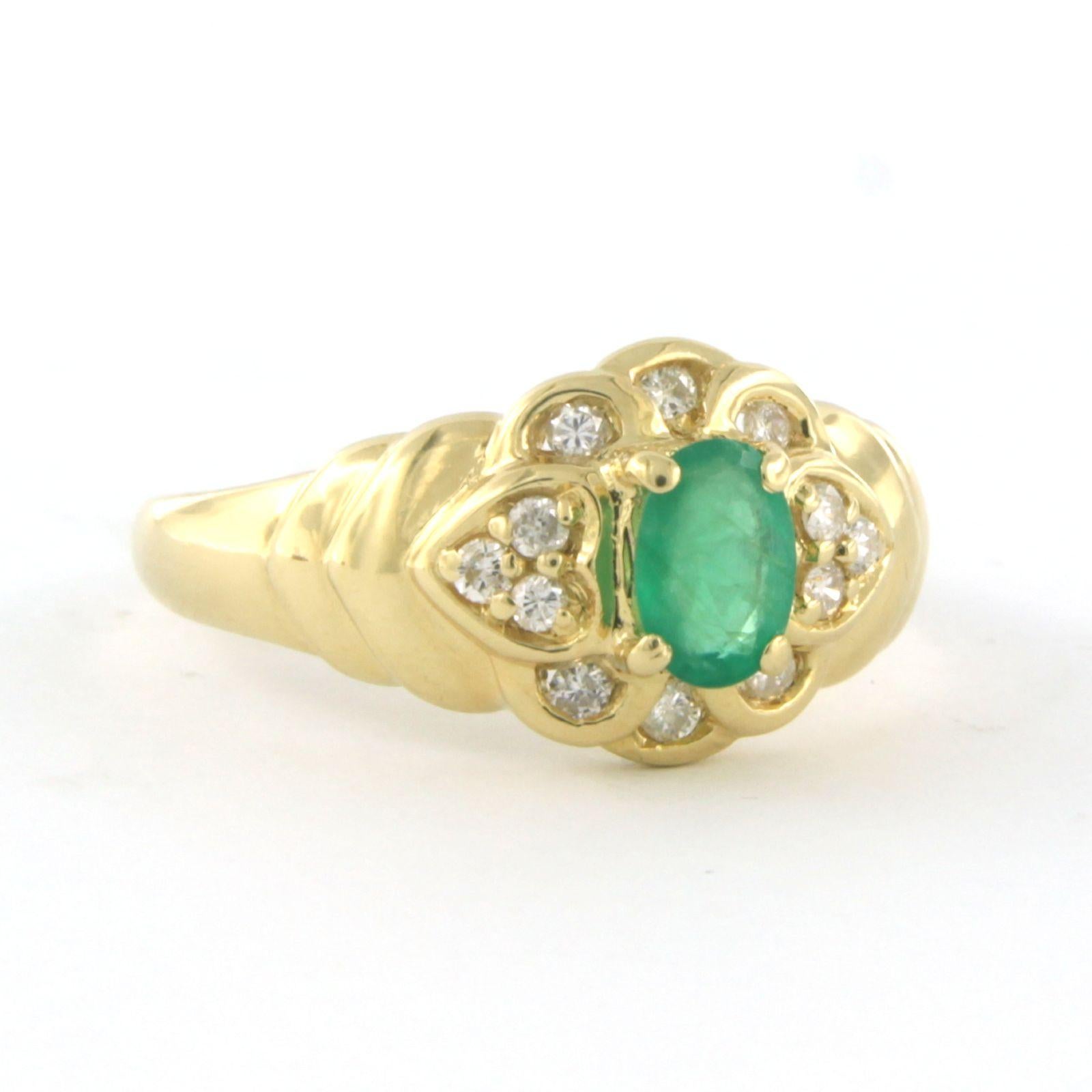 Ring with emerald and brilliant cut diamonds up to 0.20ct 18k yellow gold 3.7 gr For Sale 1