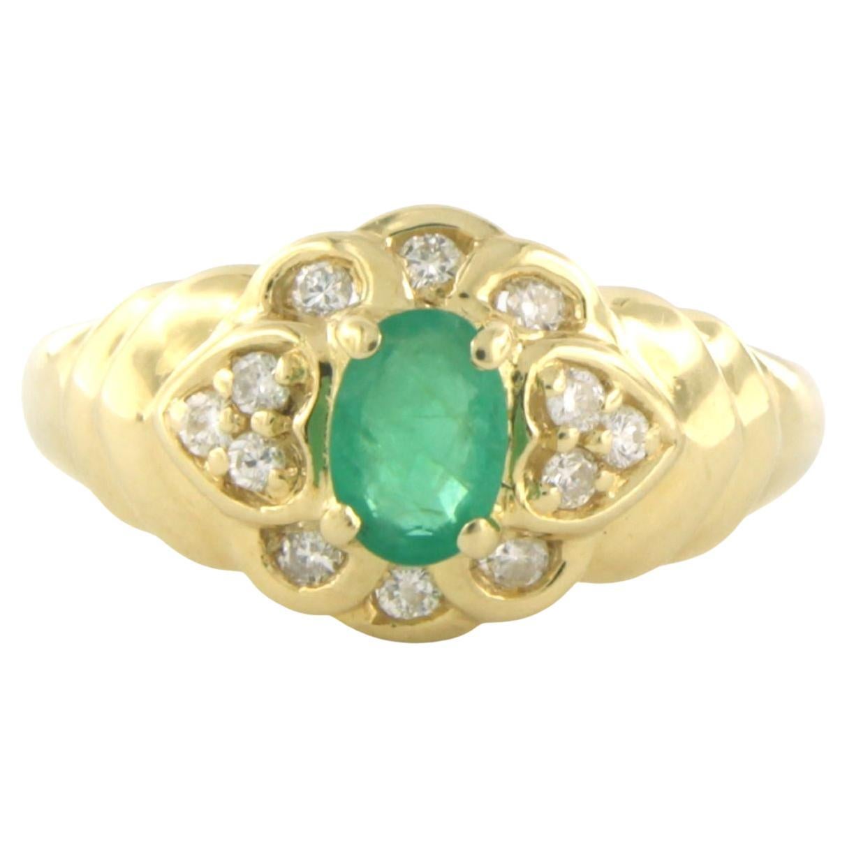 Bague avec émeraude et diamants taille brillant jusqu'à 0.20ct Or jaune 18k 3.7 gr