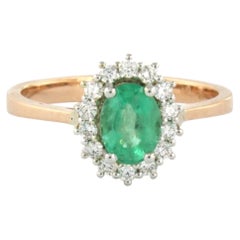 Bague avec émeraude et diamants taille brillant jusqu'à 0,24 ct, en or 18 carats, 3,4 grammes