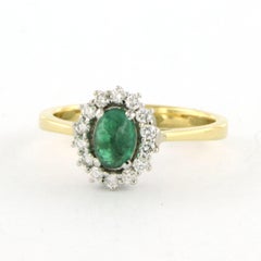Ring with emerald and brilliant cut diamonds up to 0.26ct 18k gold 3.4 grams