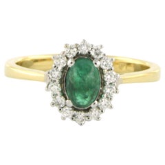 Ring with emerald and brilliant cut diamonds up to 0.26ct 18k gold 3.4 grams
