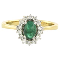 Ring with emerald and brilliant cut diamonds up to 0.26ct 18k gold 3.4 grams