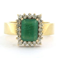 Ring with emerald and brilliant cut diamonds up to 0.40ct 18k gold 8.3 grams