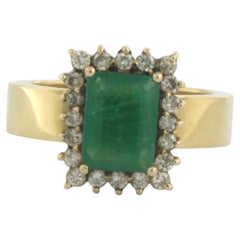 Ring with emerald and brilliant cut diamonds up to 0.40ct 18k gold 8.3 grams