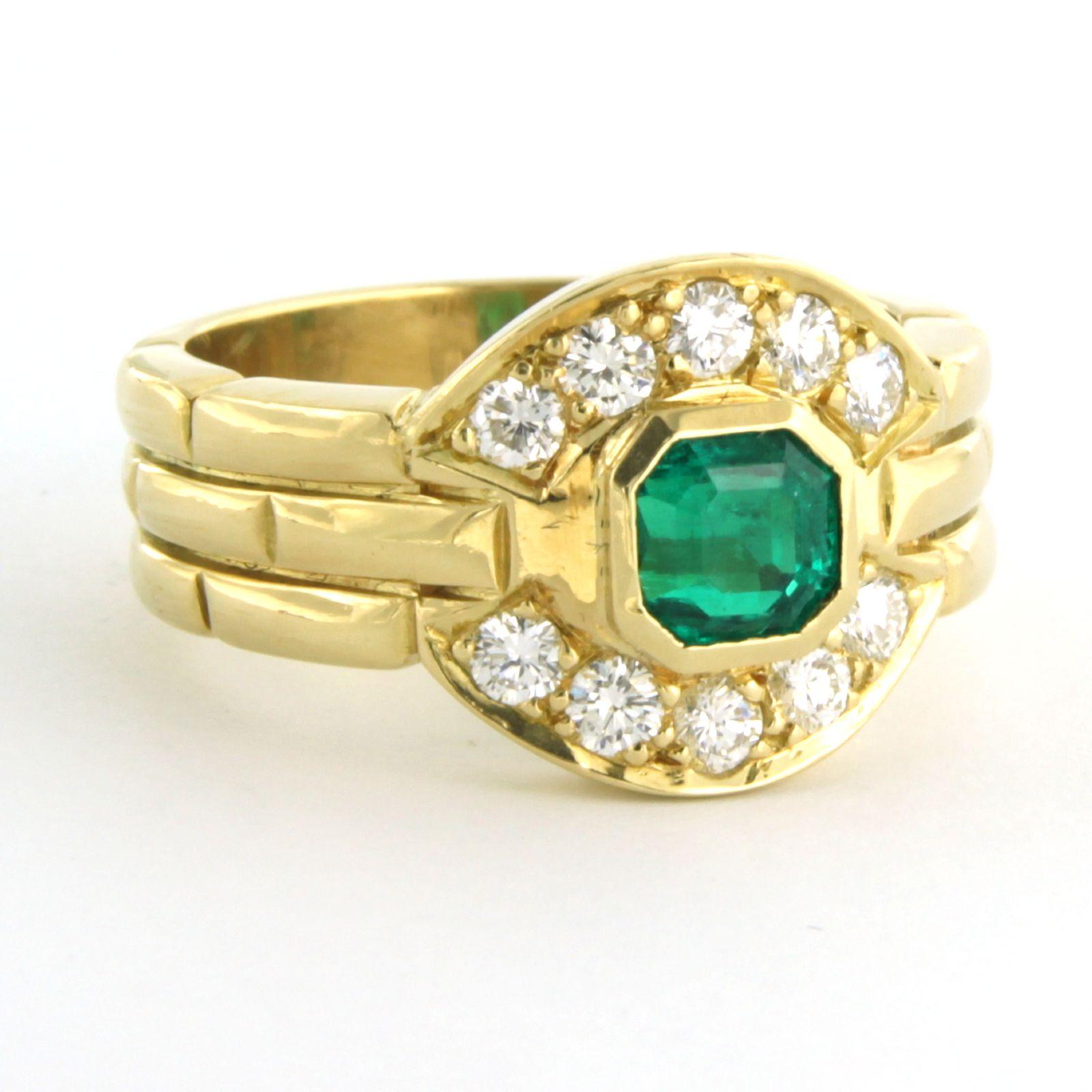 18k yellow gold ring set with emerald and brilliant cut diamond 0.50 ct -F/G - VS/SI - ring size U.S. 7 - EU. 17.25 (54)

detailed description

The top of the ring is 1.3 cm wide

weight: 10.5 grams

ring size US 7 - EU. 17.25 (54), the ring can be
