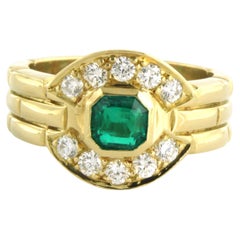 Ring with emerald and brilliant cut diamonds up to 0.50ct 18k yellow gold