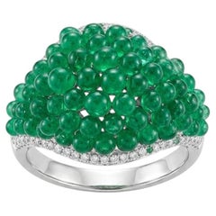 Bague avec émeraude et diamant en or blanc 18K