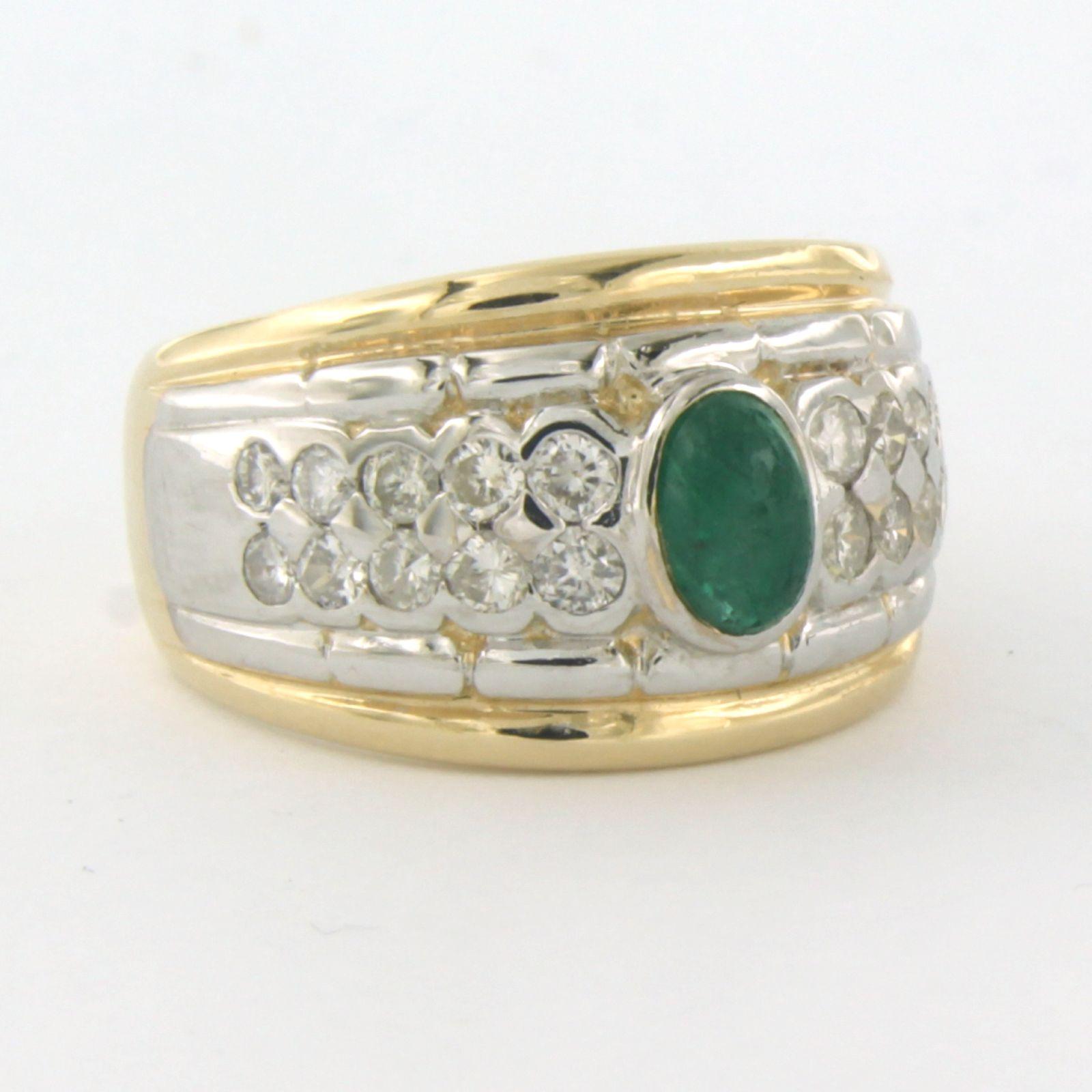 Modern Ring with emerald and diamonds 14k bocolour gold For Sale