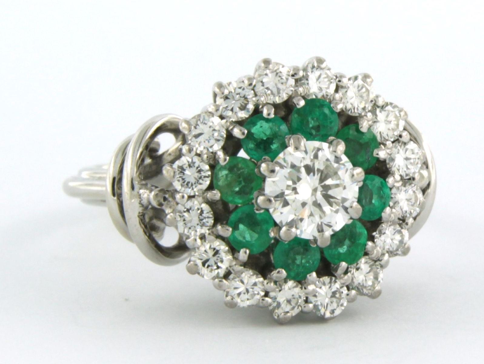 Art Nouveau Ring with emerald and diamonds 18k white gold For Sale