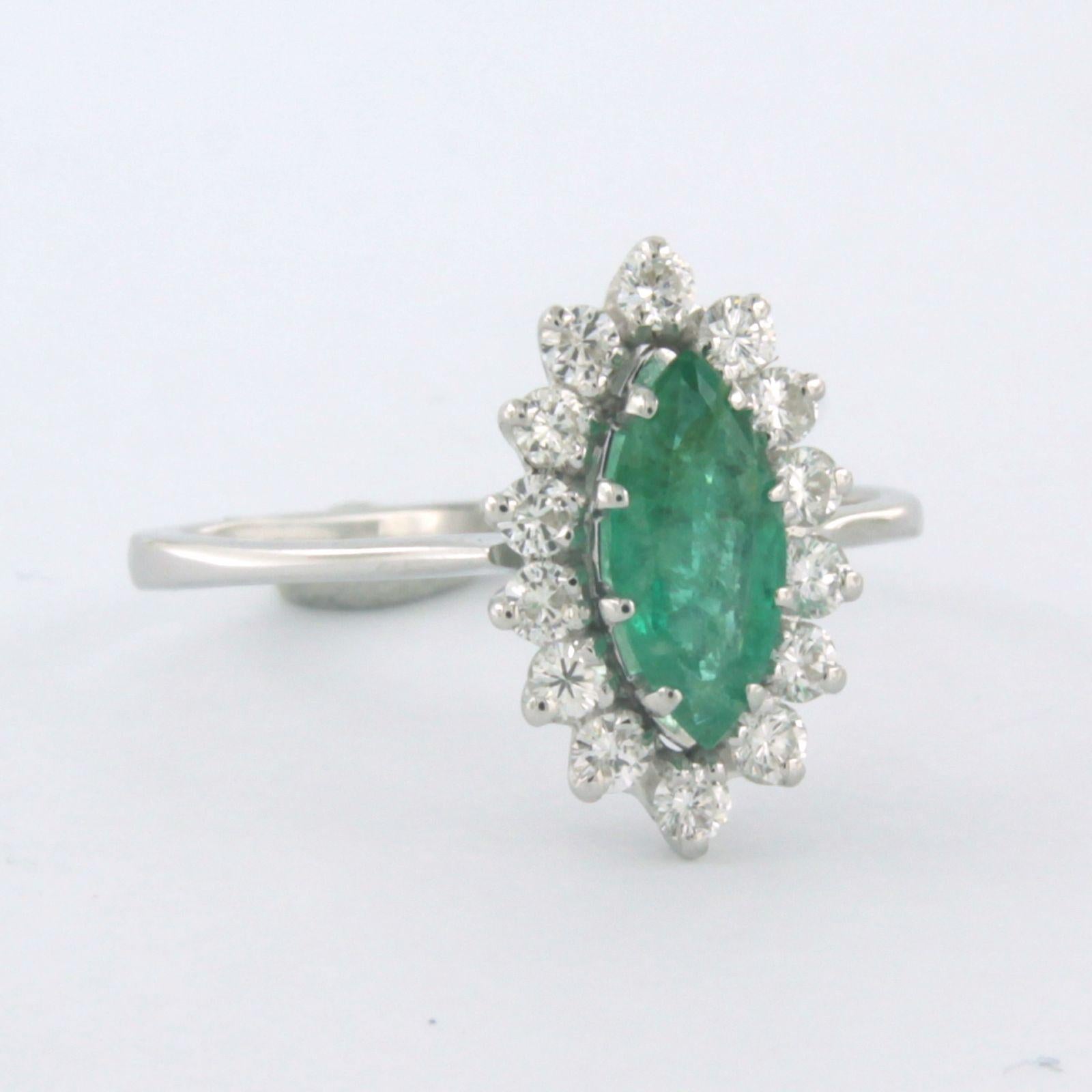 Modern Ring with emerald and diamonds 18k white gold For Sale