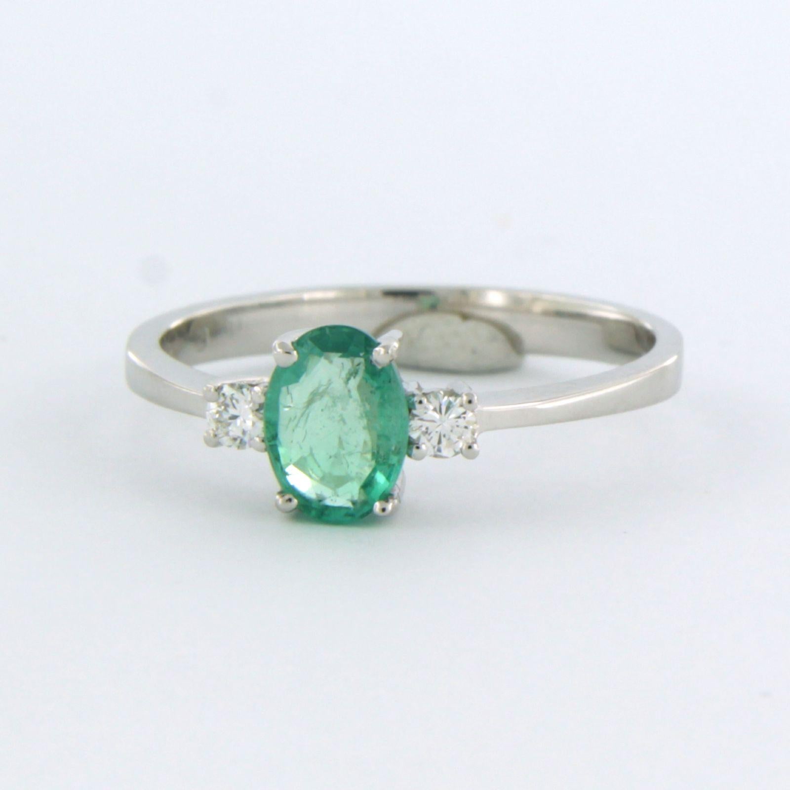 Modern Ring with emerald and diamonds 18k white gold For Sale