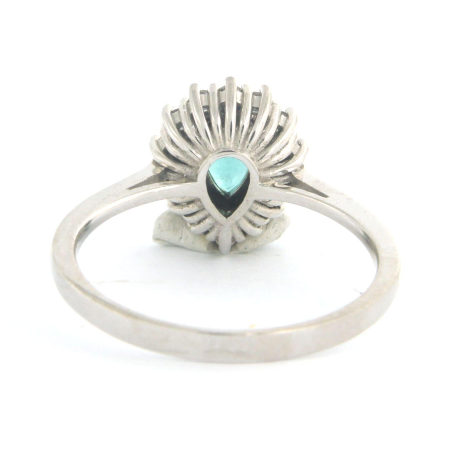 Brilliant Cut Ring with emerald and diamonds 18k white gold For Sale