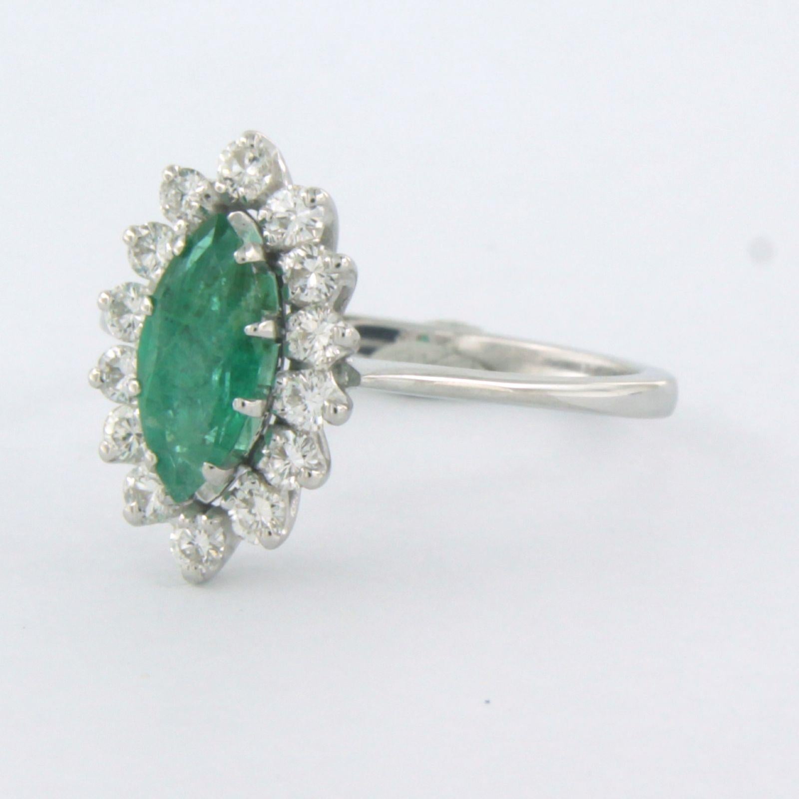 Brilliant Cut Ring with emerald and diamonds 18k white gold For Sale