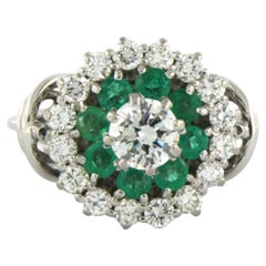 Antique Ring with emerald and diamonds 18k white gold