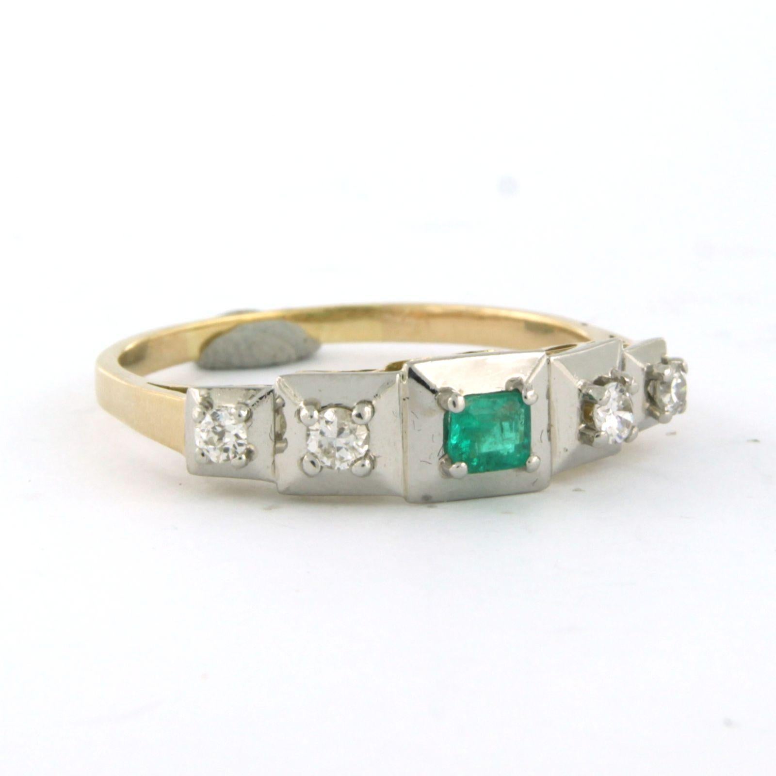 Bague avec émeraude et diamants de taille européenne ancienne jusqu'à 0,26ct Or 14k 4,5 grammes Pour femmes en vente