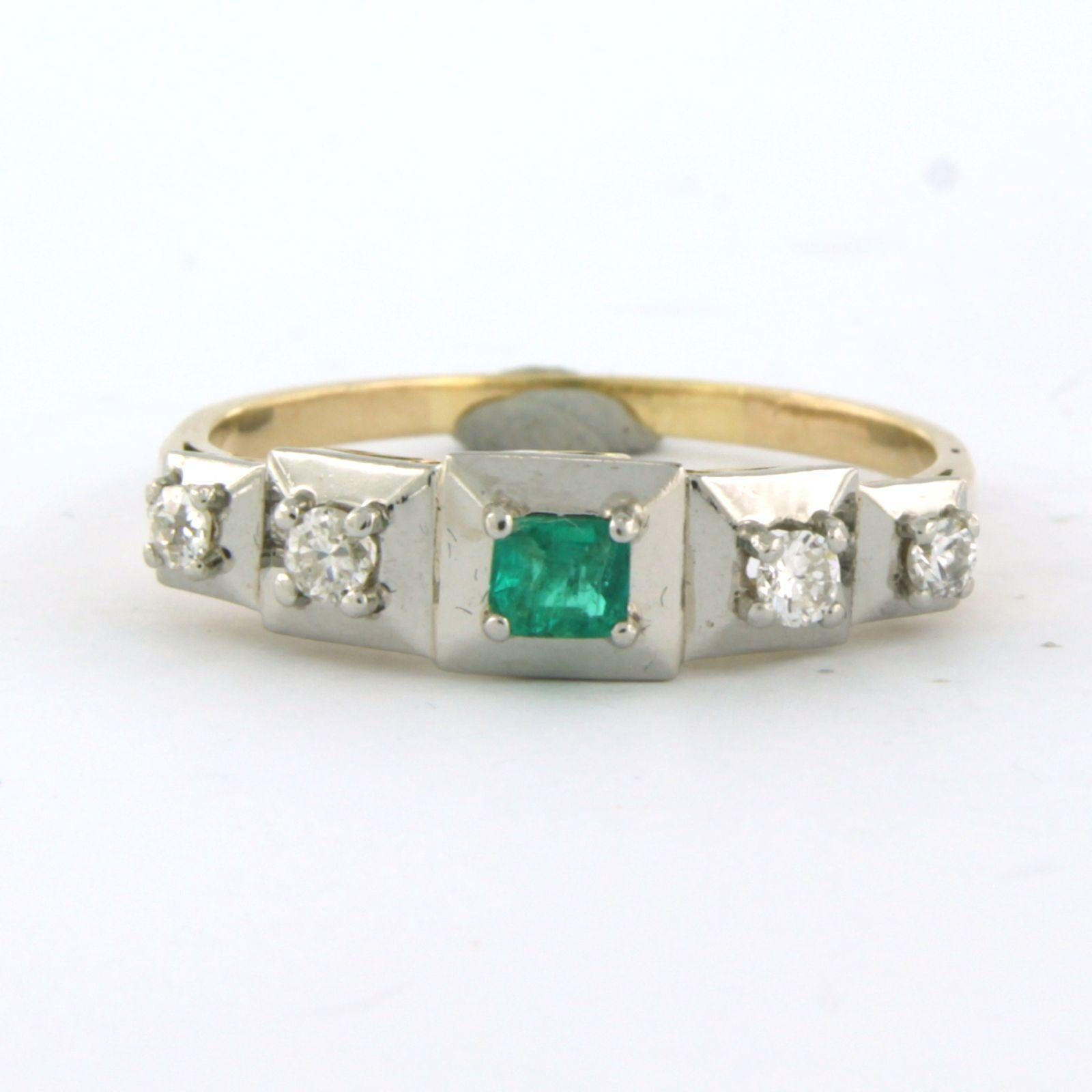 Bague avec émeraude et diamants de taille européenne ancienne jusqu'à 0,26ct Or 14k 4,5 grammes en vente 1