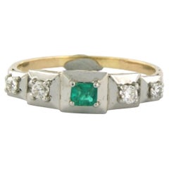 Ring with emerald and old European cut diamonds up to 0.26ct 14k gold 4.5 grams