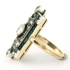 Anello con smeraldo e diamanti a taglio "old mine" fino a 0,80 ct, in oro 14k e argento