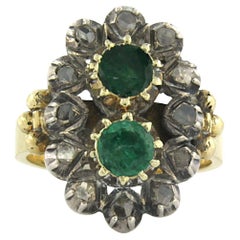 Ring with emerald and rose cut diamonds up to 0.15ct 18k gold and silver