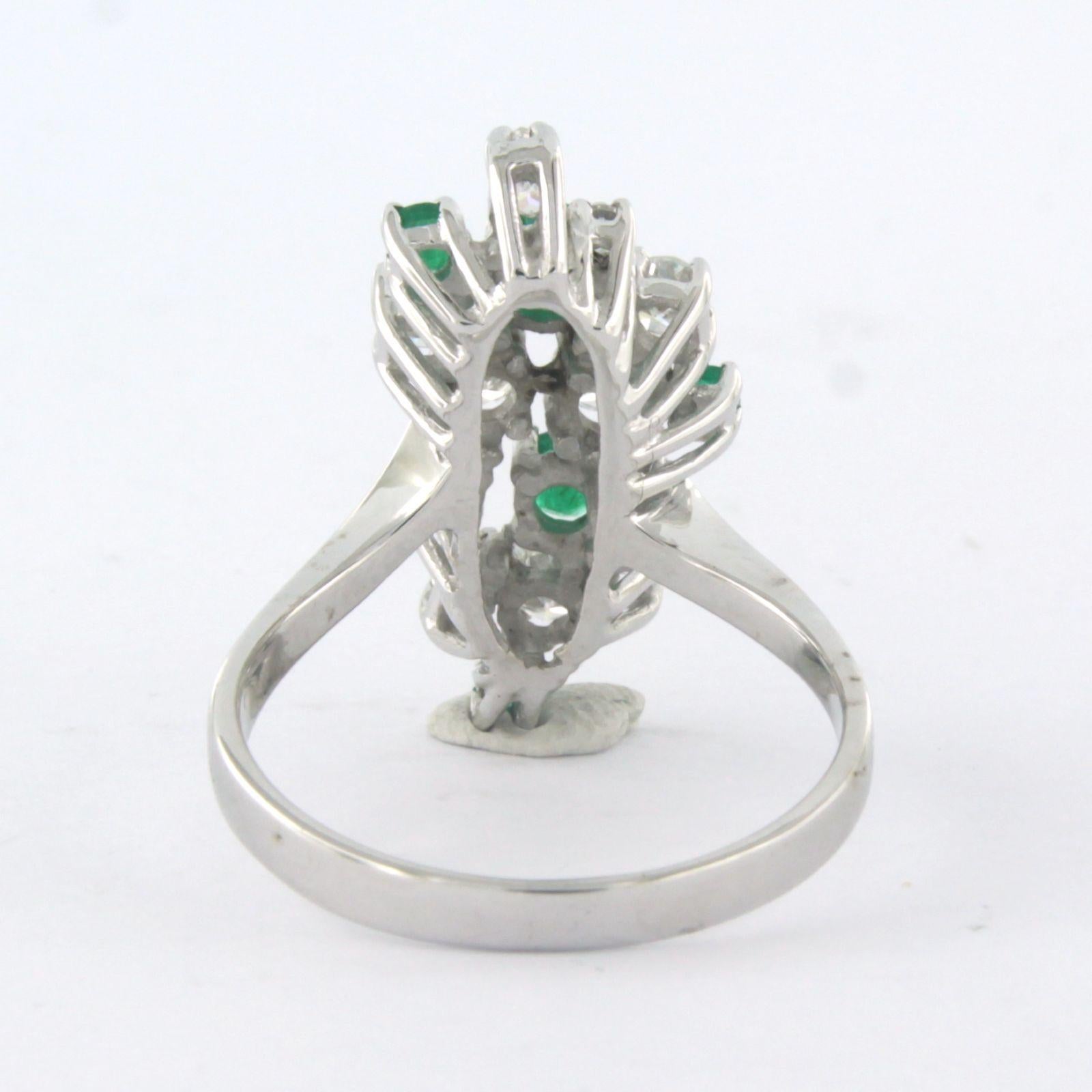 Ring with emerald, brilliant and marquis cut diamond up to 0.85ct 14k white gold in vendita 1