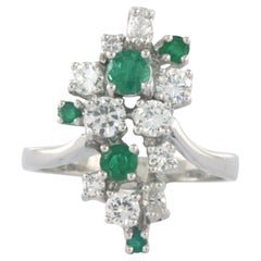 Ring with emerald, brilliant and marquis cut diamond up to 0.85ct 14k white gold
