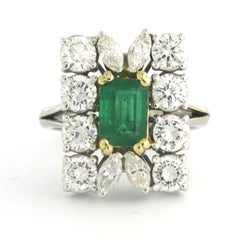 Ring with emerald, brilliant and marquise shaped diamond up to 2.50ct 18k gold