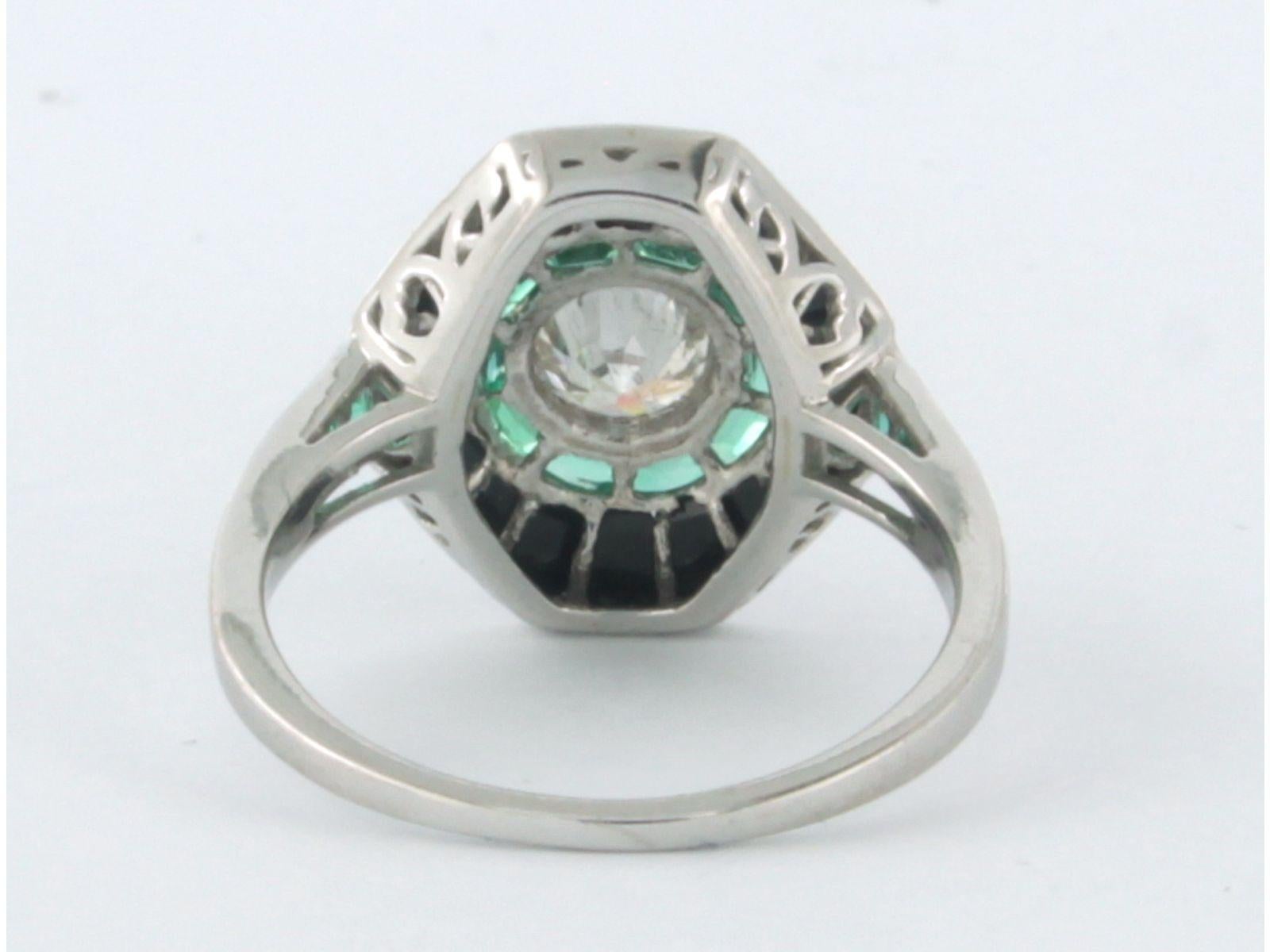 Ring with emerald, onyx and diamond 14k white gold In New Condition For Sale In The Hague, ZH