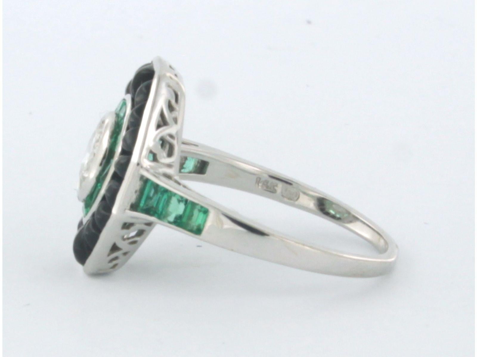 Women's Ring with emerald, onyx and diamond 14k white gold For Sale