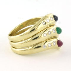Ring with emerald, ruby, sapphire and brilliant cut diamonds 18k gold