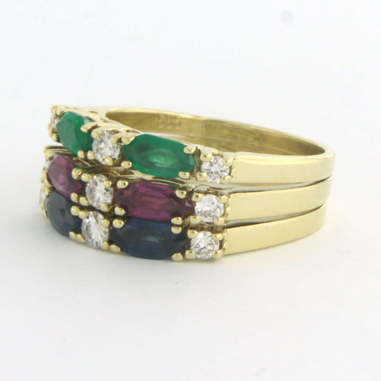 Ring with Emerald, Ruby, Sapphire and diamonds 14k yellow gold For Sale