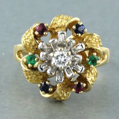 Ring with emerald, sapphire, ruby and brilliant cut diamond 18k gold 12.0 grams