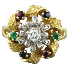 Ring with emerald, sapphire, ruby and brilliant cut diamond 18k gold 12.0 grams
