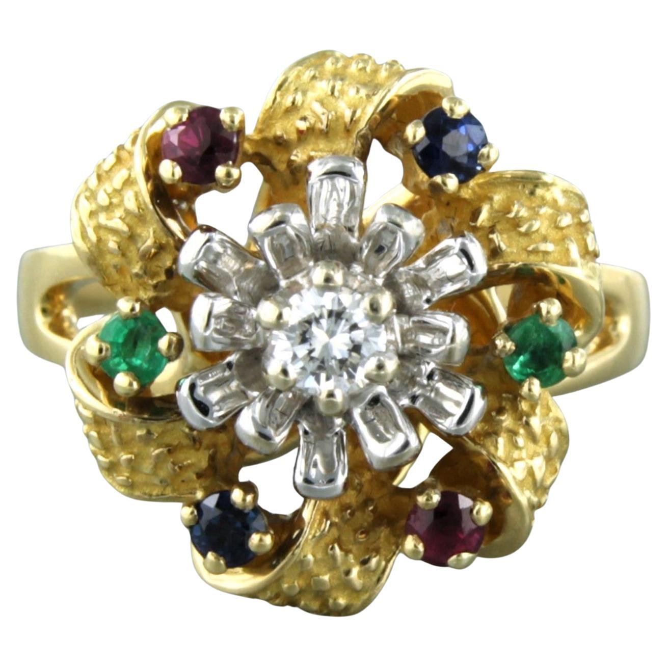 Ring with emerald, sapphire, ruby and brilliant cut diamond 18k gold