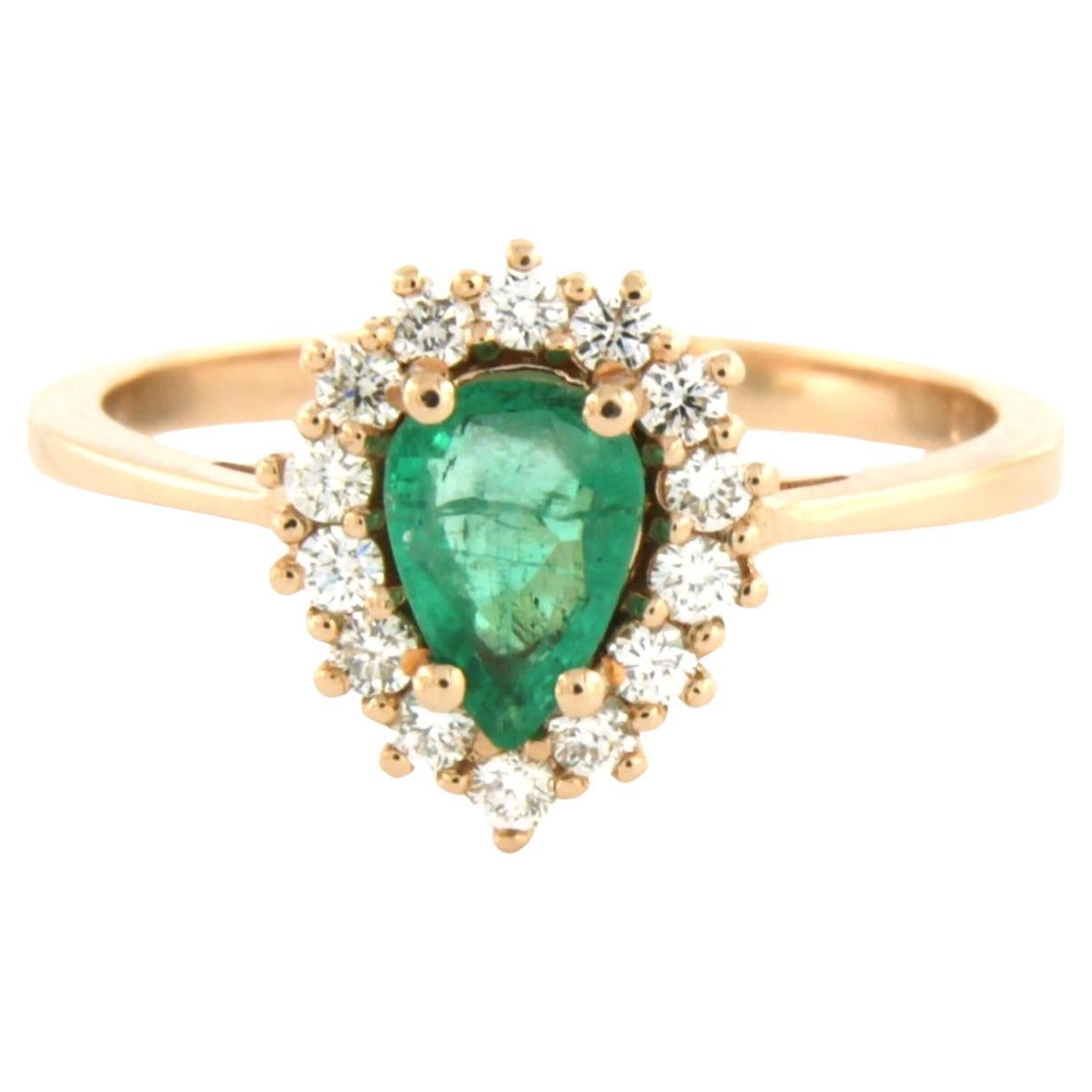Ring with emerald up to 0.60ct and brilliant cut diamonds up to 0.24ct 18k gold