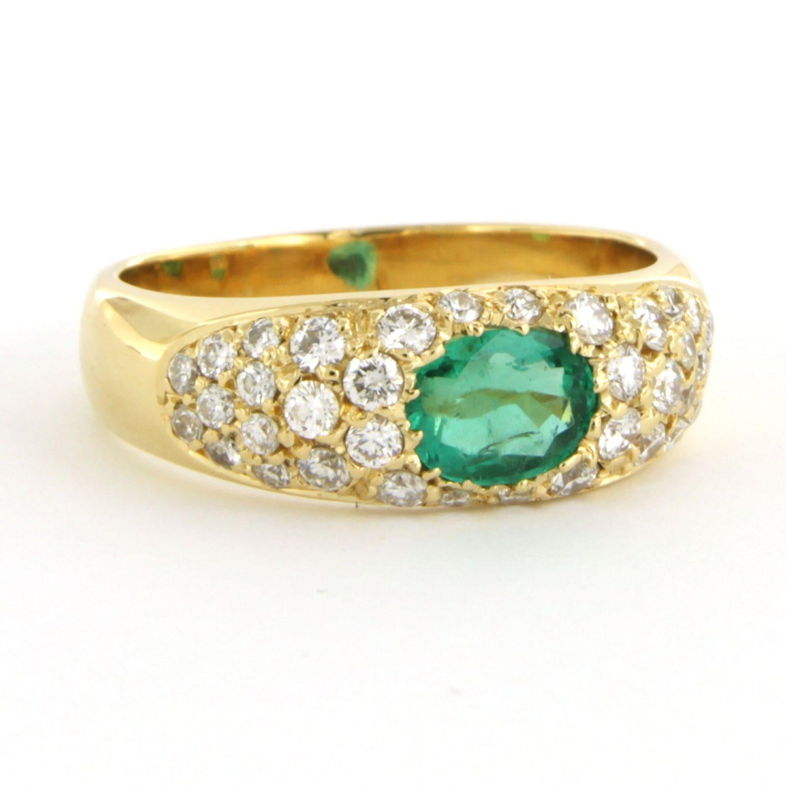Modern Ring with emerald up to 0.95ct and diamonds up to 0.75ct 14k yellow gold For Sale